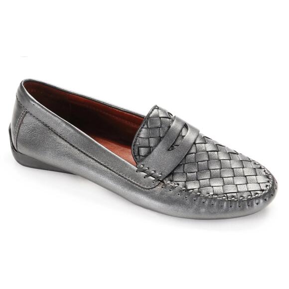 Robert Zur PETRA Gunmetal True Glove 8.5 M Woven leather flats shoe Silver Gold - Picture 1 of 7